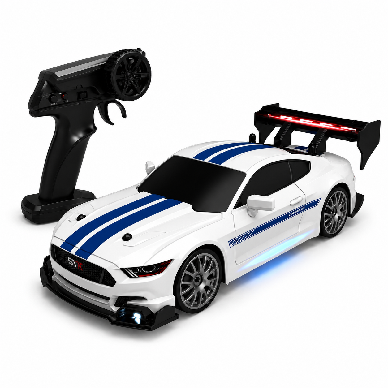 Flash Mustang 1:24 RC Sports Car with LED Lights | 2.4GHz Remote Control | Rechargeable Battery | High Speed Drift Car